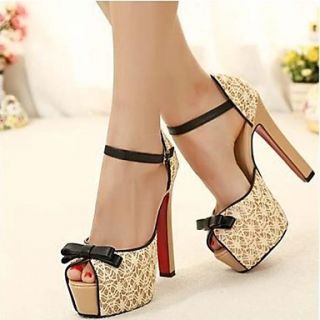 Lace Womens Chunky Heel Pumps Sandals Shoes