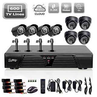 Liview Full D1 8CH DVR and Outdoor/Indoor 600 TVLine Camera System