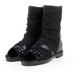 Fabric Womens Flat Heel Ankle Peep Toe Boots