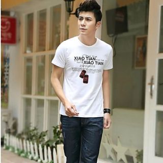 Mens Personality Style Necklace Printing Short Sleeve Pure Cotton T shirt