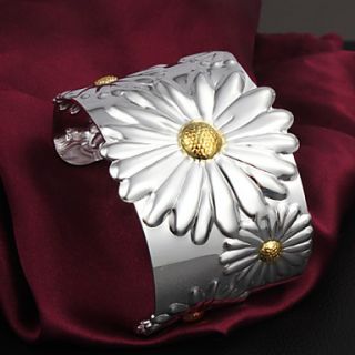 High Quality Fashion Silver Silver Plated Chrysanthemum Shaped Cuffed Bracelets