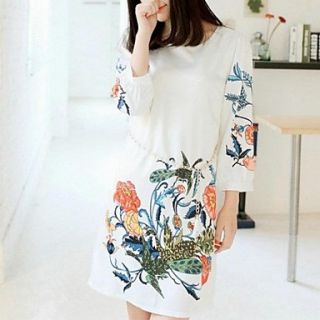 Womens Fresh Cropped Print Contracted Nine Points Sleeve Dress