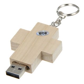 8G Cross Shaped Wooden Material with Keychain USB Flash Drive