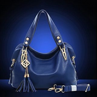 Fenghui WomenS Dark Blue Tassels Designed Pu Leather Shoulder Bag CrossbodyMessenger Tote