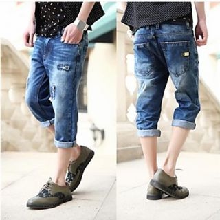 Mens Fashion Fold Casual Denim Shorts(Belt Not Included)