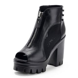 Leather Womens Chunky Heel Fashion Ankle Boots Shoes