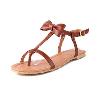 Leatherette Womens Flat Heel Comfort Sandals Shoes with Bowknot(More Colors)