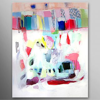 Hand Painted Oil Painting Abstract Pink House with Stretched Frame Ready to Hang