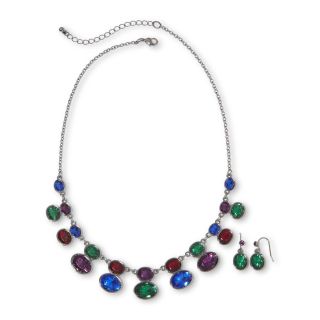 Jewel Tone Stone Necklace & Earrings Set