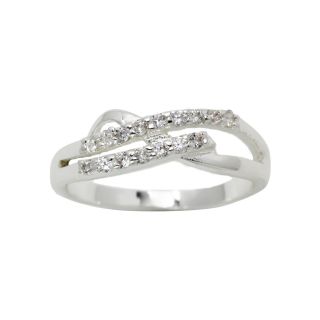 Bridge Jewelry Clear Crystal Silver Plated Double Band