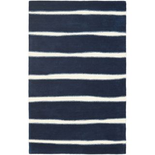 Martha Stewart Chalk Stripe Wrought Iron Navy Wool/ Viscose Rug (4 X 6)