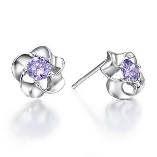 Elegant Silver Plated Silver With Cubic Zirconia Flower Womens Earrings(More Colors)