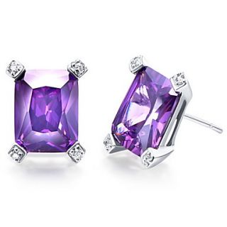 Charming Silver Plated With Cubic Zirconia Rectangle Womens Earrings(More Colors)
