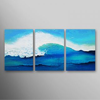 Hand Painted Oil Painting Landscape Ocean Waves with Stretched Frame Set of 3 Ready to Hang
