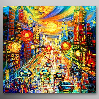 Hand Painted Oil Painting Landscape Modern Car Street with Stretched Frame Ready to Hang