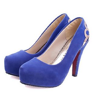 Hushan Womens Solid Color Faux PU Leather Stiletto Shoes(Blue)