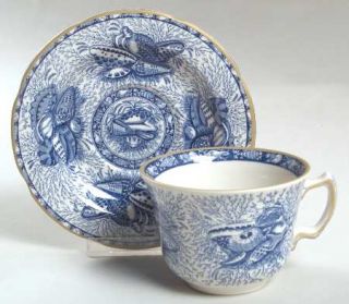 Mottahedeh Torquay Blue (Gold Trim) Flat Cup & Saucer Set, Fine China Dinnerware