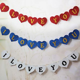I Love YouVintage Glisten Sponge Paper Wedding Banner   Set of 8 Pieces (More Colors,2M Rope Included)