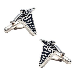 Caduceus Cufflinks, Silver, Mens