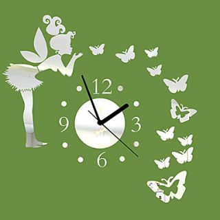 20H Modern Style Angle Butterfly Mirror Wall Clock