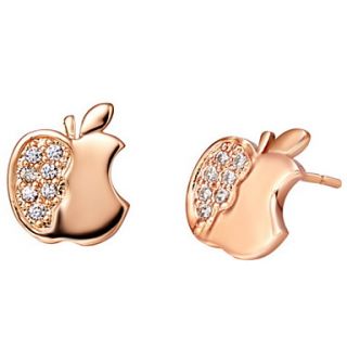 Elegant Gold Or Silver Plated With Cubic Zirconia Apple Shape Womens Earrings(More Colors)