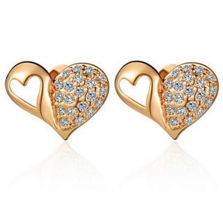 Sweet Gold Or Silver Plated With Cubic Zirconia Heart shape Womens Earrings(More Colors)
