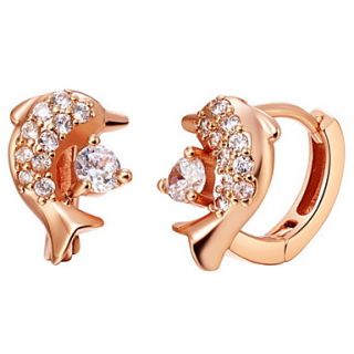 Elegant Gold Or Silver Plated With Cubic Zirconia Dolphin Womens Earrings(More Colors)