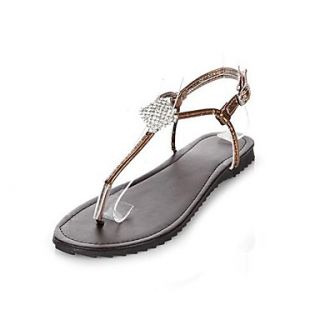 Faux Leather Womens Flat Heel Flip Flop Sandals Shoes with Rhinestone (More Colors)