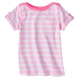 Cherokee Infant Toddler Girls Short Sleeve Striped Tee   Dazzle Pink 12 M