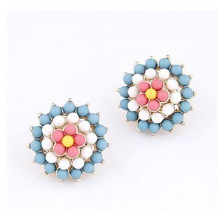 Womens Euramerican Fashion All Match Beads Sunflower Shaped Stud