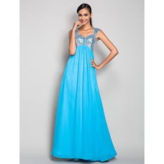 eath/Column Sweep/Brush Train Sequined And Chiffon Evening/Prom Dress With Flower(s) (740008)