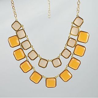 Womens Euramerican Fashion Contrast Color Double Layer Resin Gem Necklace