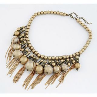 Womens Euramerican Fashion Golden Beads Necklace With Tassels