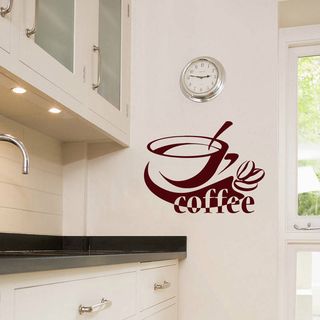 Cup Of Coffee Word Burgundy Vinyl Sticker Wall Decal (Glossy burgundy Theme Coffee cup Materials VinylIncludes One (1) wall decalEasy to apply; comes with instructions Dimensions 25 inches wide x 35 inches longAll measurements are approximate. )