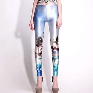 Elonbo Island landscape Style Digital Painting High Women Free Size Waisted Stretchy Tight Leggings