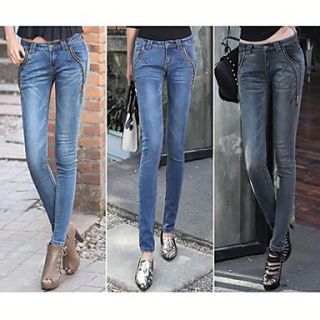 TS Casual Zip Middle Waist Skinny Washed Pencil Jeans