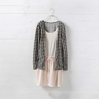 Womens Korean Style Two Pieces Plaid Coat and Primer Dress