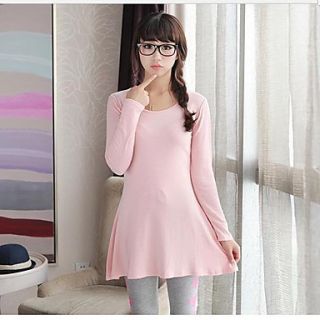 Womens Han Edition Round Collar Pleated Dress Pure Color Long Sleeve Cultivate Ones Morality