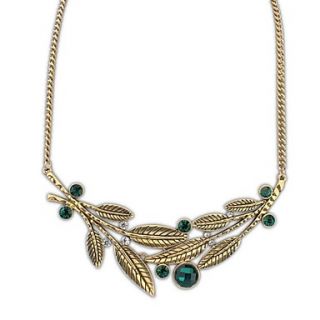 Vintage Style (Leaves) Peronality Beaded Rhinestone Alloy Chain Statement Necklace (Green White) (1 pc)