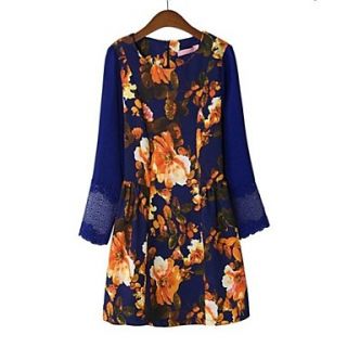 Womens Doll Collar Long Sleeves Plus Size Dogs Printed Casual Dress