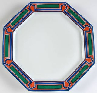 Jean Louis Coquet Orenoque Large Dinner Plate, Fine China Dinnerware   Orange/Bl