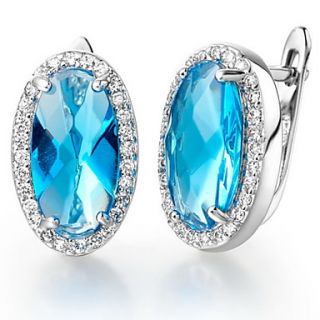 Gorgeous Silver Plated Silver With Blue Cubic Zirconia Oval Shape Womens Earring