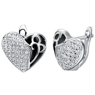 Special Silver Plated With Cubic Zirconia And Stoving Varnish Heart Shape Womens Earring
