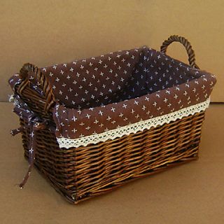 Country Side Coffee Liner Cuboid Handmade Wicker Storage Basket with Two Handles