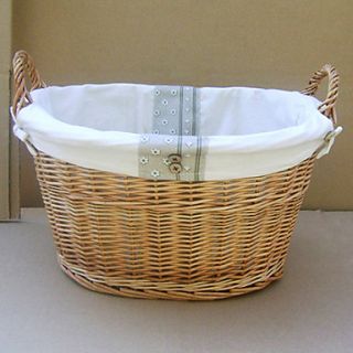 French Country Side Button Decorated Handmade Wicker Storage Basket