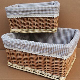 Brown and White Lattices Country Side Cuboid Handmade Wicker Storage Basket   One Piece