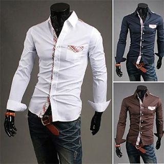 Spring New Mens Casual Long Sleeved Plaid Shirt Decoration