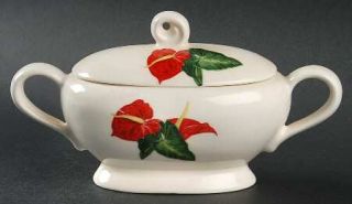 Santa Anita Red Anthurium Sugar Bowl & Lid, Fine China Dinnerware   Flowers Of H