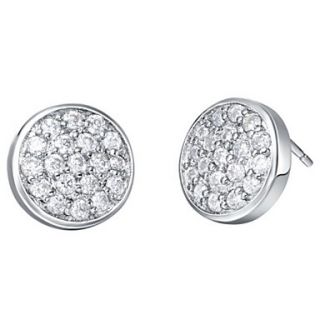 Simple Silver Plated Silver With Cubic Zirconia Round Shape Womens Earring