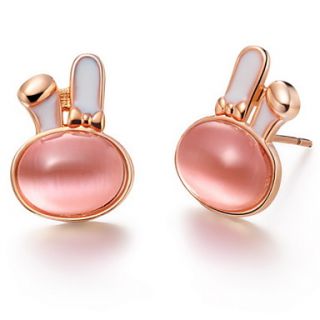 Lovely Gold Plated Gold With Champagne Opal Rabbit Womens Earring